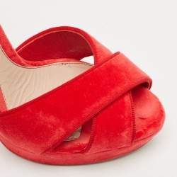 Alexander McQueen Red Velvet Horn Heel Ankle Strap Platform Sandals Size 38