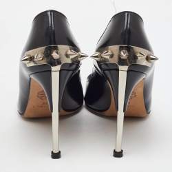 Pre Owned Alexander McQueen Black Leather Spike Pointed Toe Pumps Size 36