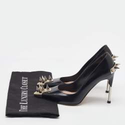 Pre Owned Alexander McQueen Black Leather Spike Pointed Toe Pumps Size 36