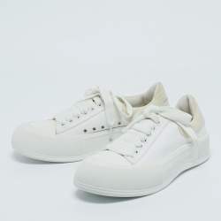 Pre Owned Alexander McQueen White Canvas and Suede Deck Plimsoll Lace Up Sneakers Size 38