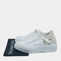 Pre Owned Alexander McQueen White Canvas and Suede Deck Plimsoll Lace Up Sneakers Size 38