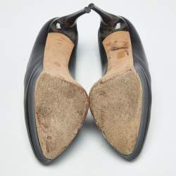 Pre Owned Alexander McQueen Black Leather Horn Heel Platform Pumps Size 40