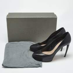 Pre Owned Alexander McQueen Black Leather Horn Heel Platform Pumps Size 40