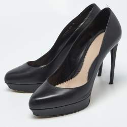 Pre Owned Alexander McQueen Black Leather Horn Heel Platform Pumps Size 40