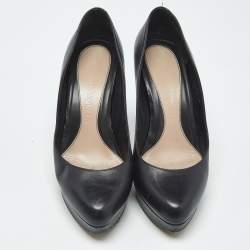 Pre Owned Alexander McQueen Black Leather Horn Heel Platform Pumps Size 40