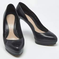 Pre Owned Alexander McQueen Black Leather Horn Heel Platform Pumps Size 40