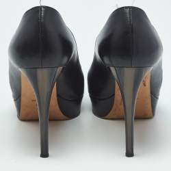 Pre Owned Alexander McQueen Black Leather Horn Heel Platform Pumps Size 40