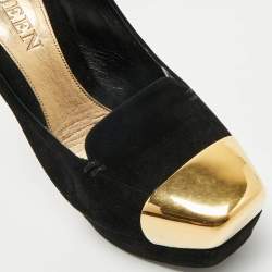 Pre Owned Alexander McQueen Black Suede Plexi Heel Platform Pumps Size 40