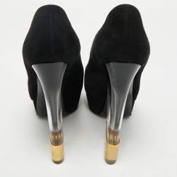 Pre Owned Alexander McQueen Black Suede Plexi Heel Platform Pumps Size 40