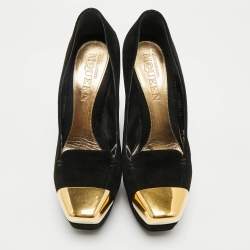 Pre Owned Alexander McQueen Black Suede Plexi Heel Platform Pumps Size 40