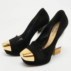 Pre Owned Alexander McQueen Black Suede Plexi Heel Platform Pumps Size 40
