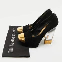 Pre Owned Alexander McQueen Black Suede Plexi Heel Platform Pumps Size 40