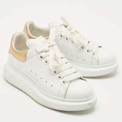 Pre Owned Alexander McQueen White/Gold Leather Oversized Sneakers Size 37.5