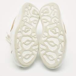 Pre Owned Alexander McQueen White/Gold Leather Oversized Sneakers Size 37.5