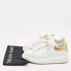 Pre Owned Alexander McQueen White/Gold Leather Oversized Sneakers Size 37.5