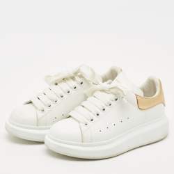 Pre Owned Alexander McQueen White/Gold Leather Oversized Sneakers Size 37.5