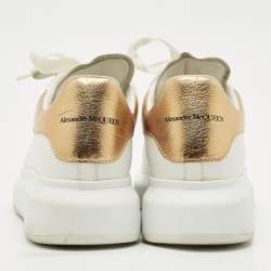 Pre Owned Alexander McQueen White/Gold Leather Oversized Sneakers Size 37.5