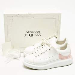 Pre Owned Alexander McQueen White/Pink Leather Oversized Sneakers Size 38.5