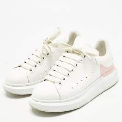 Pre Owned Alexander McQueen White/Pink Leather Oversized Sneakers Size 38.5