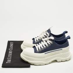 Pre Owned Alexander McQueen Blue/White Canvas and Rubber Tread Slick Sneakers Size 38.5