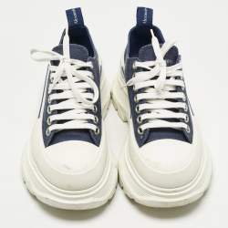 Pre Owned Alexander McQueen Blue/White Canvas and Rubber Tread Slick Sneakers Size 38.5