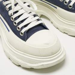 Pre Owned Alexander McQueen Blue/White Canvas and Rubber Tread Slick Sneakers Size 38.5