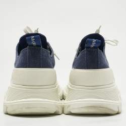 Pre Owned Alexander McQueen Blue/White Canvas and Rubber Tread Slick Sneakers Size 38.5