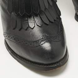 Pre Owned Alexander McQueen Black Leather Fringe Ankle Length Boots Size 36
