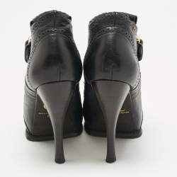 Pre Owned Alexander McQueen Black Leather Fringe Ankle Length Boots Size 36