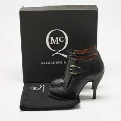 Pre Owned Alexander McQueen Black Leather Fringe Ankle Length Boots Size 36