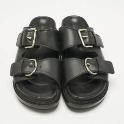 Pre Owned Alexander McQueen Black Leather Hybrid Slide Sandals Size 41