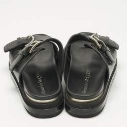 Pre Owned Alexander McQueen Black Leather Hybrid Slide Sandals Size 41
