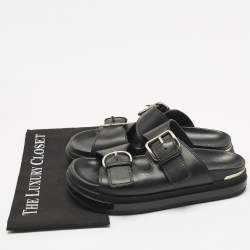 Pre Owned Alexander McQueen Black Leather Hybrid Slide Sandals Size 41