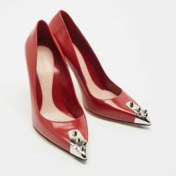 Pre Owned Alexander McQueen Red Leather Spike Pointed Toe Pumps Size 38
