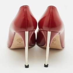 Pre Owned Alexander McQueen Red Leather Spike Pointed Toe Pumps Size 38