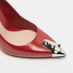 Pre Owned Alexander McQueen Red Leather Spike Pointed Toe Pumps Size 38