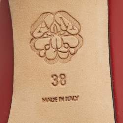 Pre Owned Alexander McQueen Red Leather Spike Pointed Toe Pumps Size 38