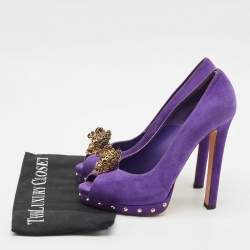 Pre Owned Alexander McQueen Purple Suede Skull Peep Toe Pumps Size 40