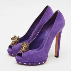 Pre Owned Alexander McQueen Purple Suede Skull Peep Toe Pumps Size 40