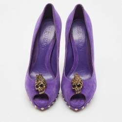 Pre Owned Alexander McQueen Purple Suede Skull Peep Toe Pumps Size 40