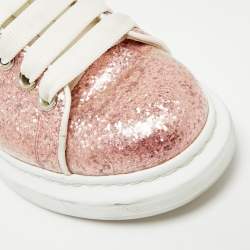 Pre Owned Alexander McQueen Pink/White PVC And Glitter Oversized Lace Up Sneakers Size 36.5
