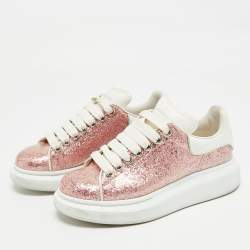 Pre Owned Alexander McQueen Pink/White PVC And Glitter Oversized Lace Up Sneakers Size 36.5
