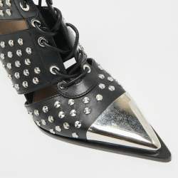 Pre Owned Alexander McQueen Black Cutout Leather Ankle Length Boots Size 39