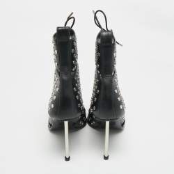 Pre Owned Alexander McQueen Black Cutout Leather Ankle Length Boots Size 39