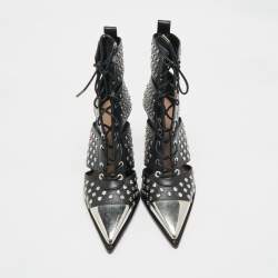 Pre Owned Alexander McQueen Black Cutout Leather Ankle Length Boots Size 39
