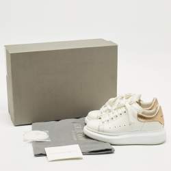 Pre Owned Alexander McQueen White/Gold Leather Oversized Sneakers Size 35.5