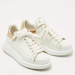Pre Owned Alexander McQueen White/Gold Leather Oversized Sneakers Size 35.5