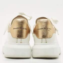 Pre Owned Alexander McQueen White/Gold Leather Oversized Sneakers Size 35.5