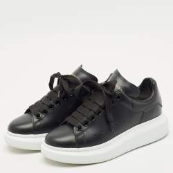 Pre Owned Alexander McQueen Black Leather Oversized Low Top Sneakers Size 35.5