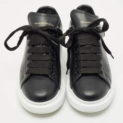 Pre Owned Alexander McQueen Black Leather Oversized Low Top Sneakers Size 35.5